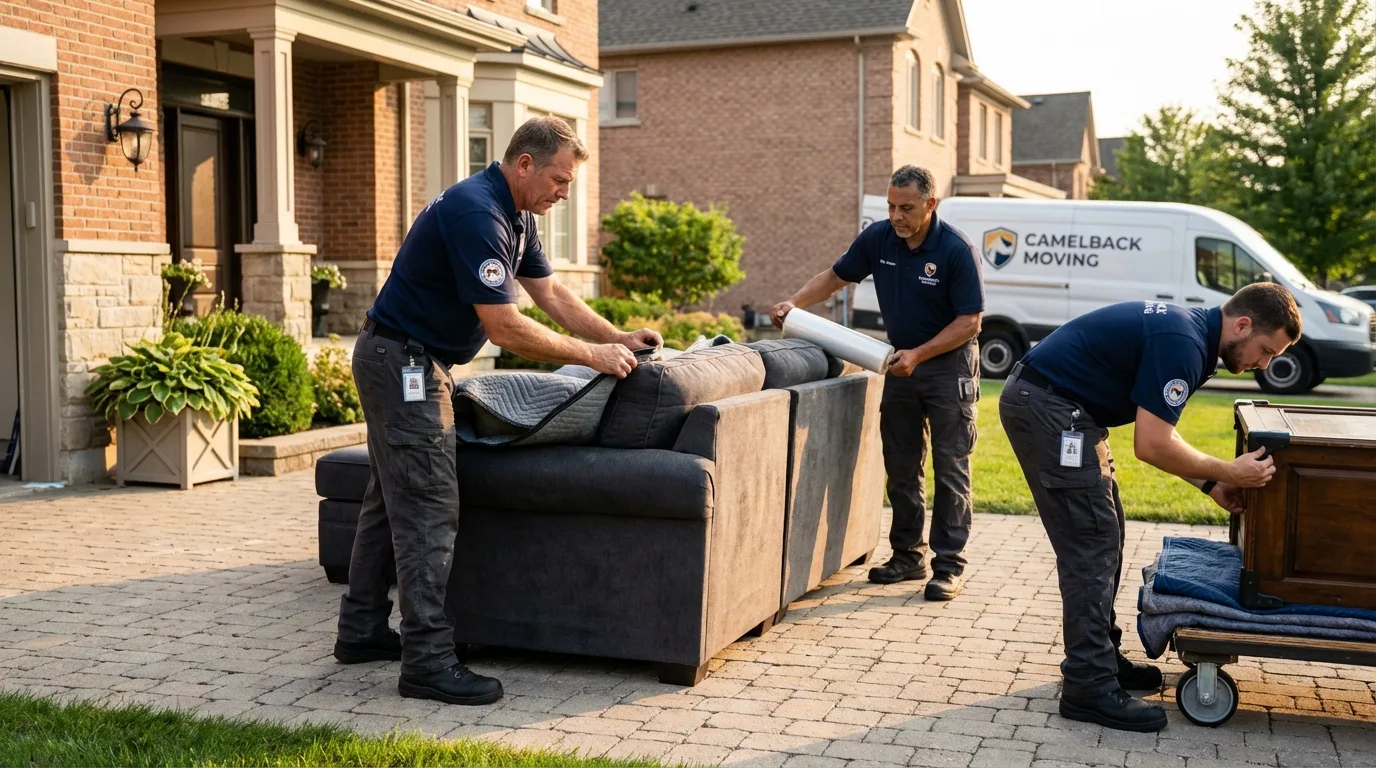 Large estate moving crew wrapping furniture in Perry Hall, MD